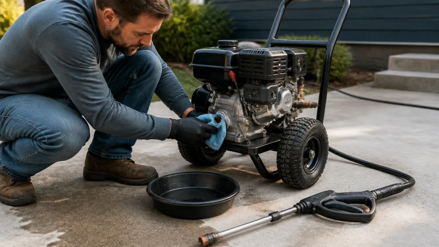 Safe inspection of engine oil residue on a gas pressure washer